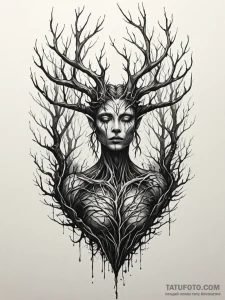 Tattoo sketch, neon forest spirit, a mystical... - эскиз тату (№1752456179_0, 14.07.2025 01:22) — Tatufoto.com