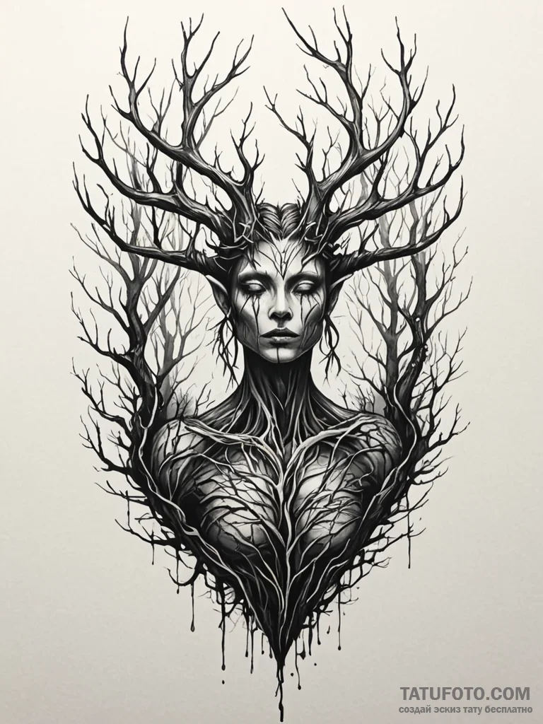 Tattoo sketch, neon forest spirit, a mystical... - эскиз тату (№1752456179_0, 14.07.2025 01:22) — Tatufoto.com