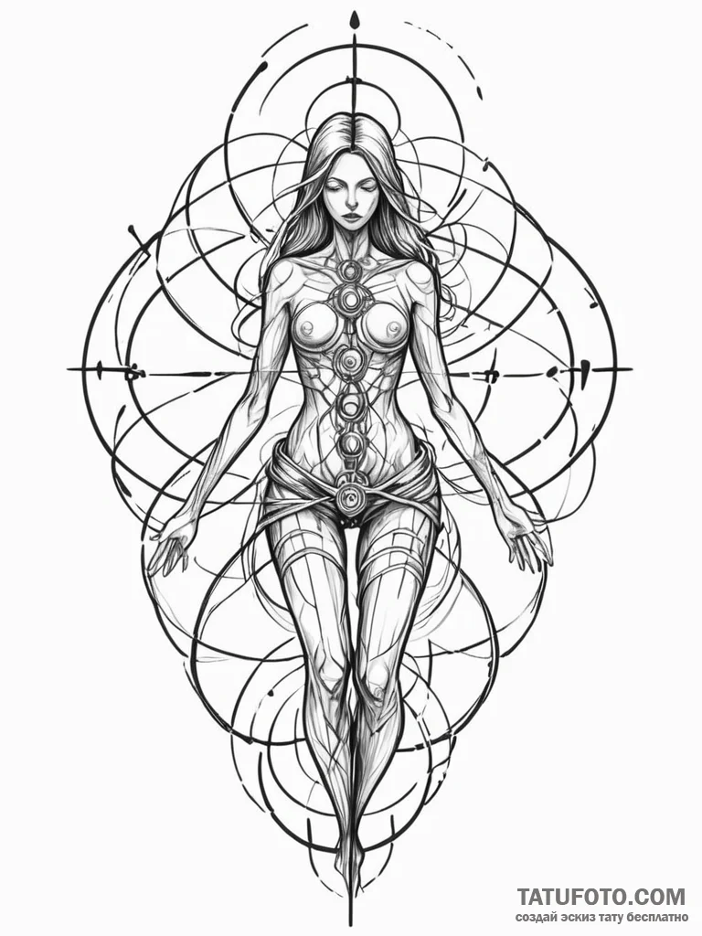 Tattoo sketch, urban myth weaver, a stylized... - эскиз тату (№1752456263_0, 14.07.2025 01:24) — Tatufoto.com