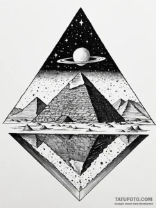 Tattoo sketch, desert pyramid, galactic refle... - эскиз тату (№1752456346_0, 14.07.2025 01:25) — Tatufoto.com