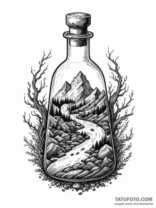 Tattoo sketch, four elements in a flask, a si... - эскиз тату (№1752456679_0, 14.07.2025 01:31) — Tatufoto.com