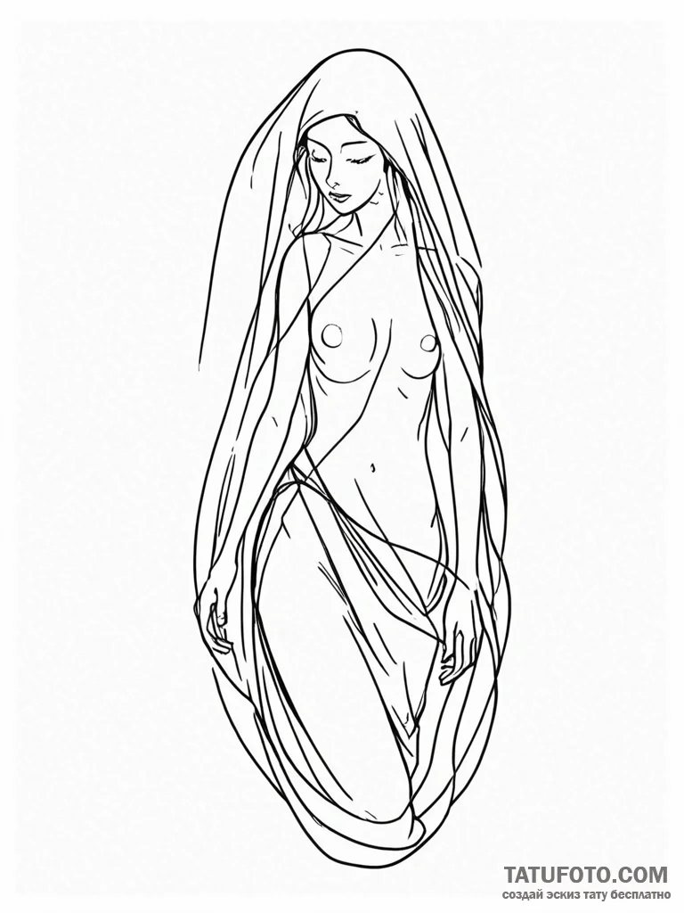 Tattoo sketch, veil of vulnerable code, a del... - эскиз тату (№1752456846_0, 14.07.2025 01:34) — Tatufoto.com