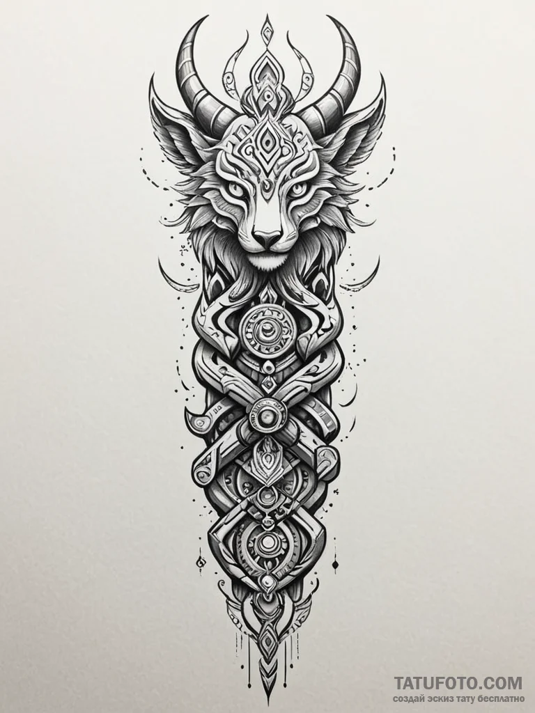 Tattoo sketch, holographic beast totem, a tri... - эскиз тату (№1752456930_0, 14.07.2025 01:35) — Tatufoto.com