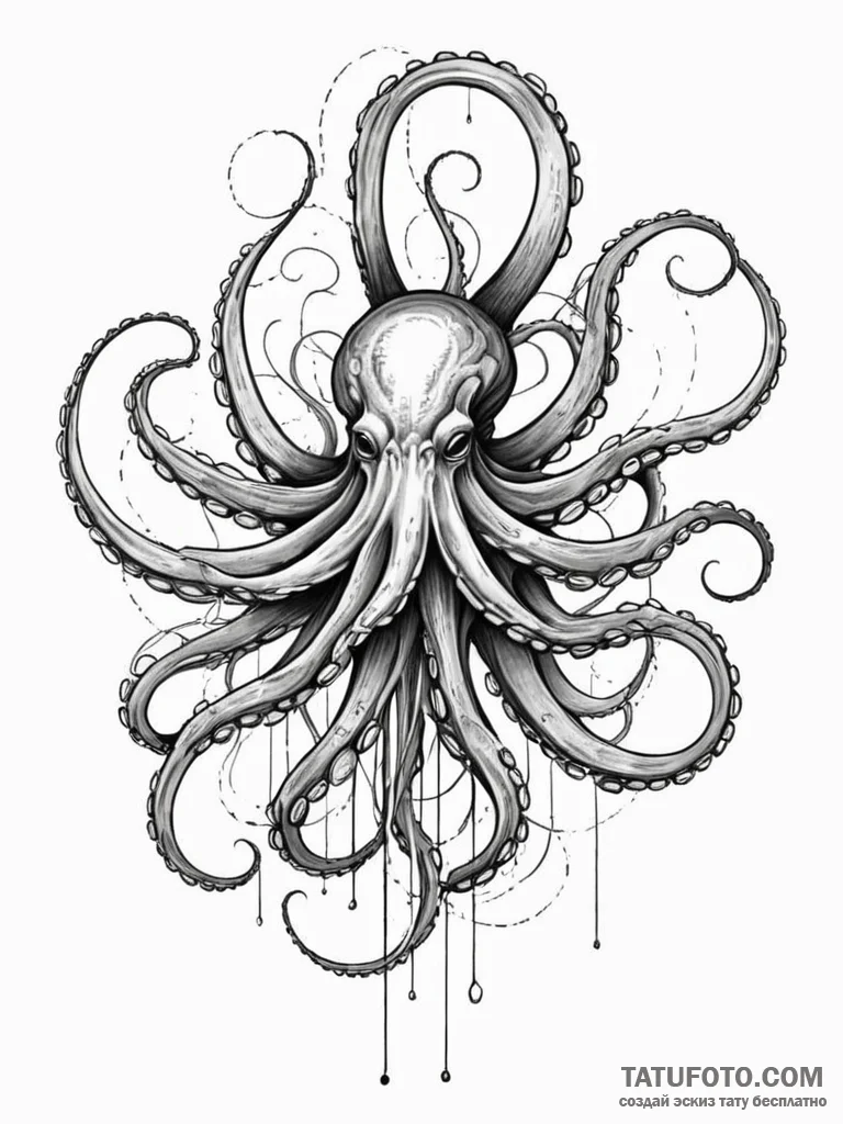 Tattoo sketch, oceanic octopodes, data tentac... - эскиз тату (№1752457016_0, 14.07.2025 01:36) — Tatufoto.com