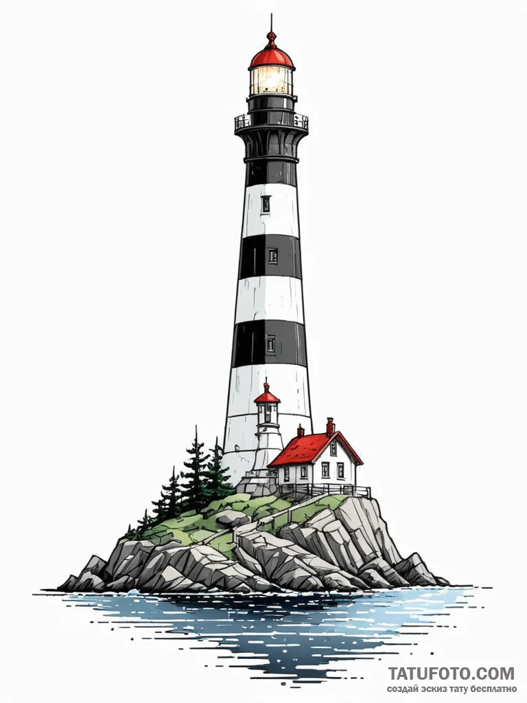 Tattoo sketch, pixelated lighthouse, guiding... - эскиз тату (№1752457100_0, 14.07.2025 01:38) — Tatufoto.com