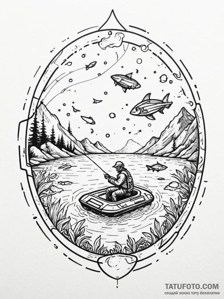 Tattoo sketch, future fisherman, a lone fishe… — эскиз тату (№1752457351_0, 14.07.2025 01:42) — Tatufoto.com