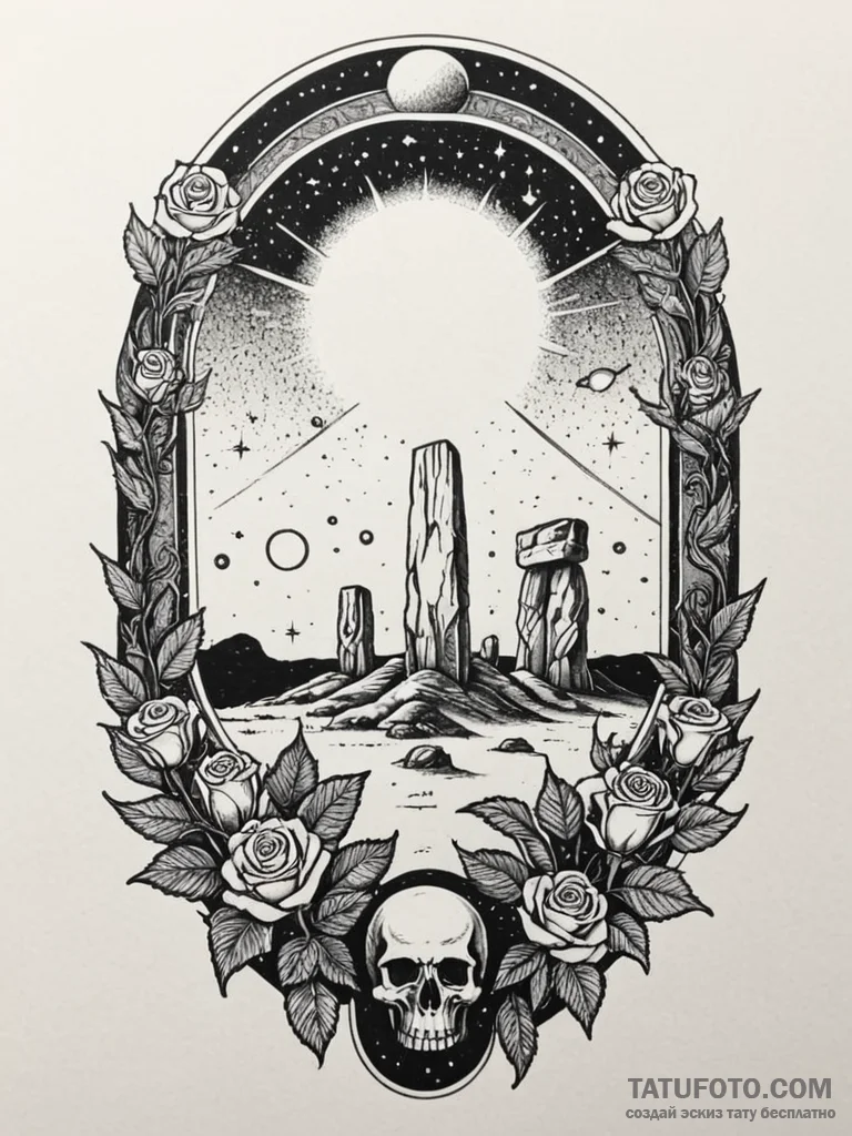 Tattoo sketch, distant echoes of megaliths, s... - эскиз тату (№1752457435_0, 14.07.2025 01:43) — Tatufoto.com