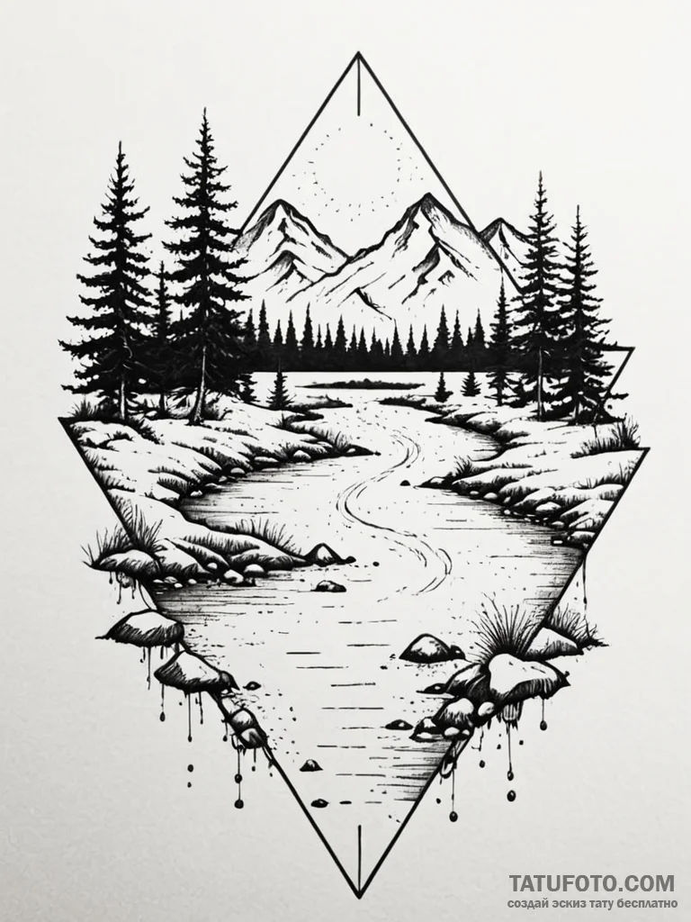 Tattoo sketch, river of forgetfulness, digita... - эскиз тату (№1752457604_0, 14.07.2025 01:46) — Tatufoto.com
