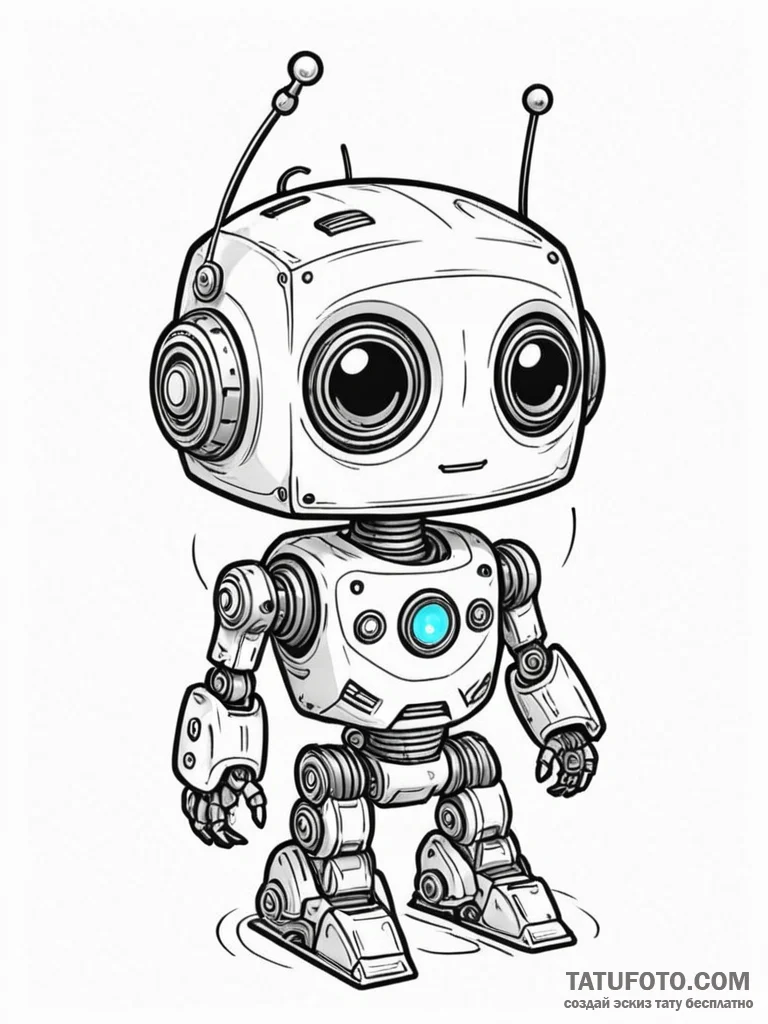 Tattoo sketch, youthful robot, learning gaze,... - эскиз тату (№1752457689_0, 14.07.2025 01:48) — Tatufoto.com
