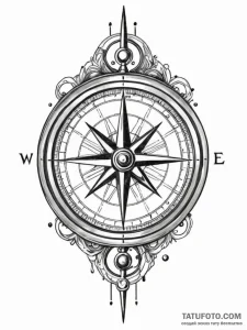 Tattoo sketch, antique compass pointing towar... - эскиз тату (№1752457773_0, 14.07.2025 01:49) — Tatufoto.com