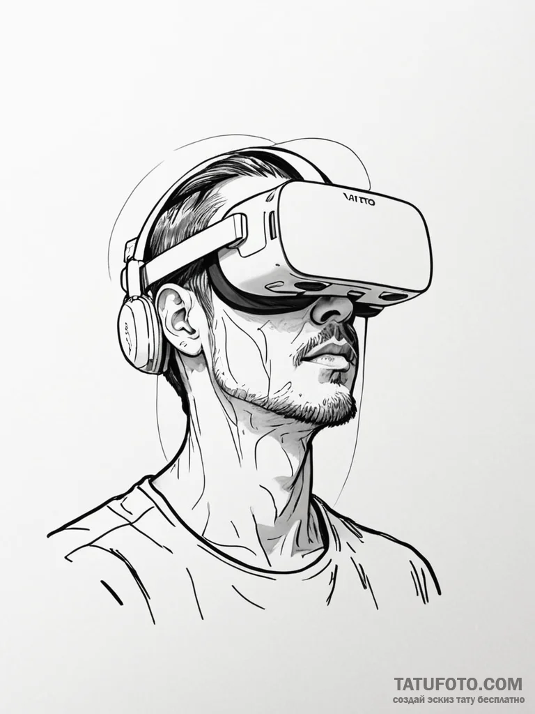 Tattoo sketch, immersive vr headset, real wor... - эскиз тату (№1752458024_0, 14.07.2025 01:53) — Tatufoto.com