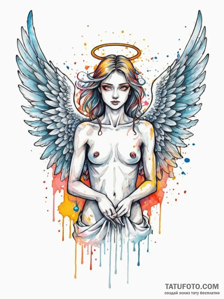 Tattoo sketch, a biblically accurate angel wi… — эскиз тату (№1752458190_0, 14.07.2025 01:56) — Tatufoto.com