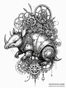 Tattoo sketch, armored armadillo with a steam... - эскиз тату (№1752458273_0, 14.07.2025 01:57) — Tatufoto.com