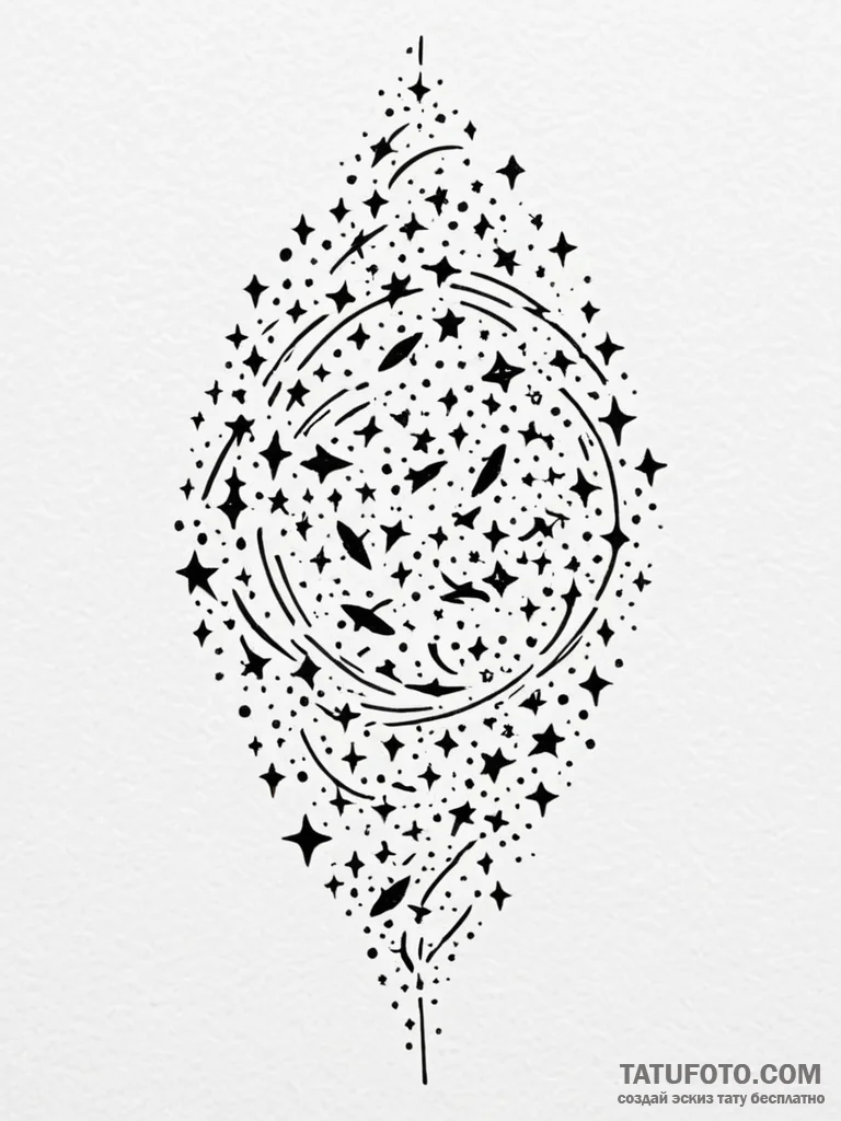 Tattoo sketch, synchronized swarm of stars, a... - эскиз тату (№1752458357_0, 14.07.2025 01:59) — Tatufoto.com