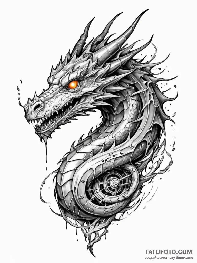 Tattoo sketch, industrial dragon, steam & spa... - эскиз тату (№1752458440_0, 14.07.2025 02:00) — Tatufoto.com