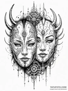 Tattoo sketch, mask of many realities, a sing... - эскиз тату (№1752458524_0, 14.07.2025 02:02) — Tatufoto.com