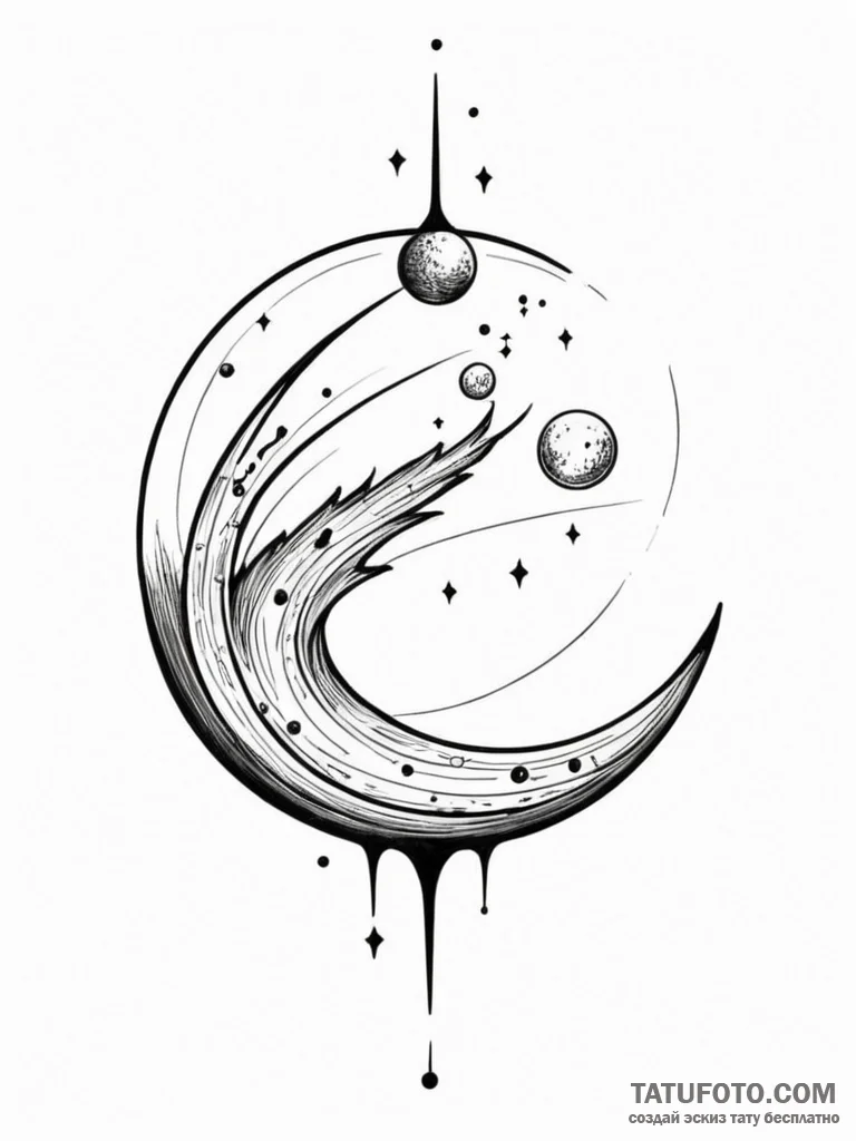 Tattoo sketch, captive comet: a small, brilli... - эскиз тату (№1752458690_0, 14.07.2025 02:04) — Tatufoto.com