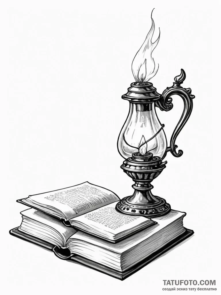Tattoo sketch, luminary lamp of learning, an... - эскиз тату (№1752458772_0, 14.07.2025 02:06) — Tatufoto.com