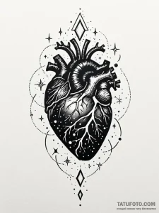 Tattoo sketch, obsidian heart, starlight core... - эскиз тату (№1752458856_0, 14.07.2025 02:07) — Tatufoto.com