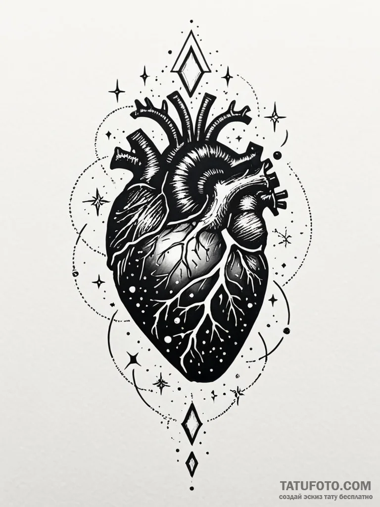 Tattoo sketch, obsidian heart, starlight core... - эскиз тату (№1752458856_0, 14.07.2025 02:07) — Tatufoto.com