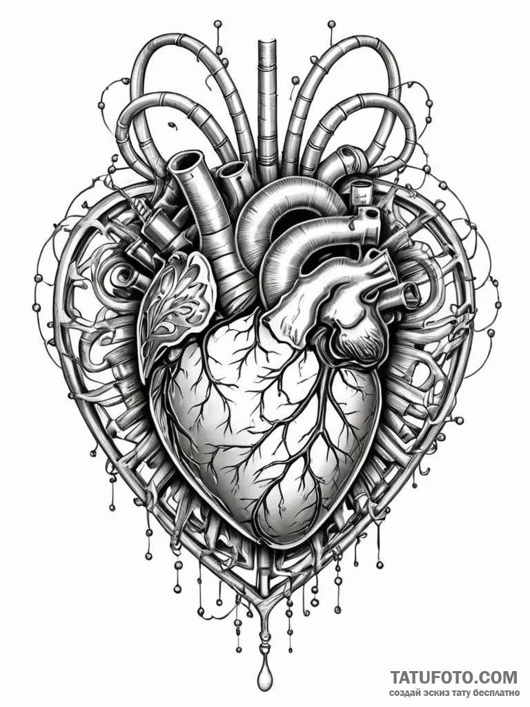 Tattoo sketch, radiant reactor heart, a styli... - эскиз тату (№1752459446_0, 14.07.2025 02:17) — Tatufoto.com