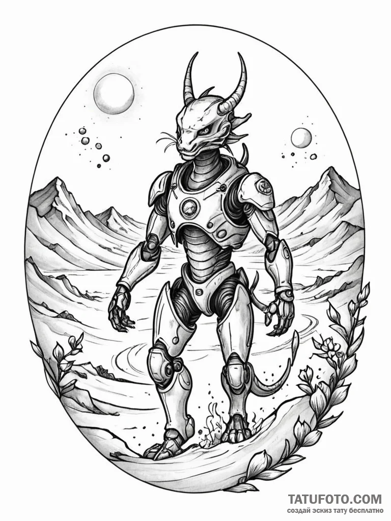 Tattoo sketch, lonesome robot wanderer, a sma... - эскиз тату (№1752459698_0, 14.07.2025 02:21) — Tatufoto.com