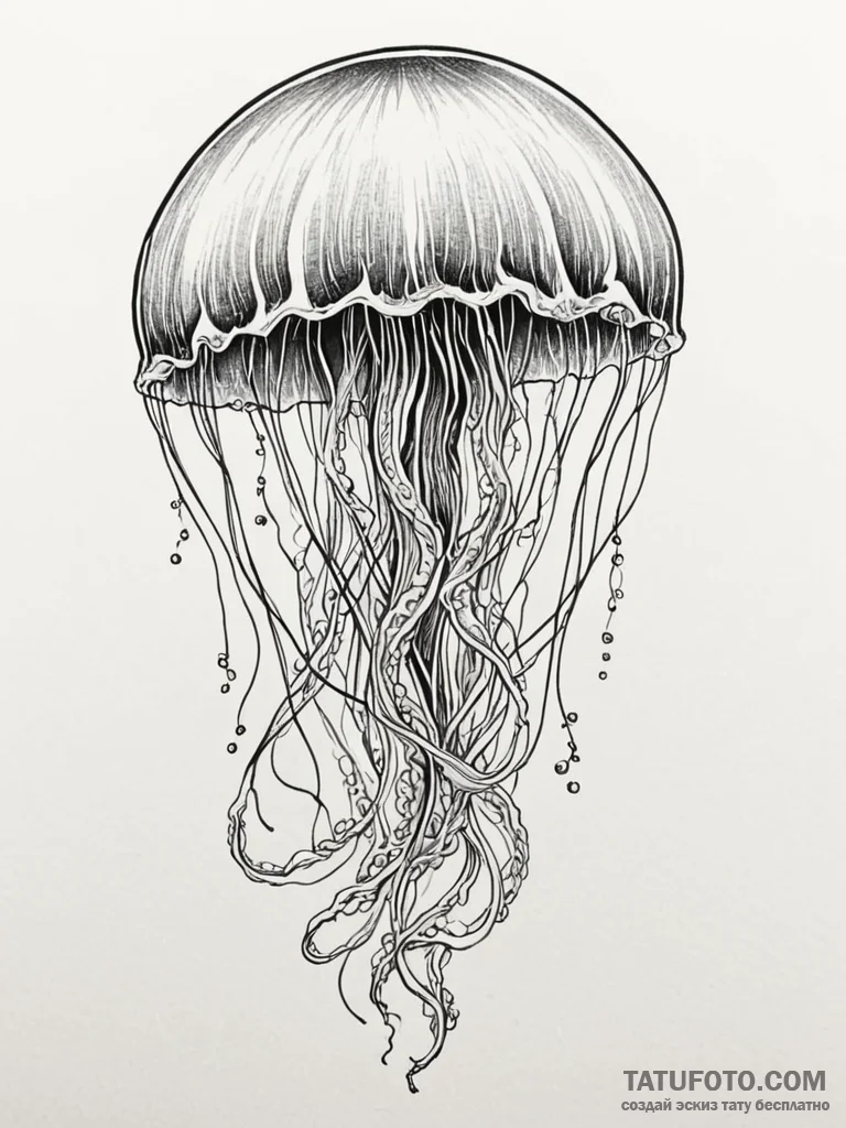 Tattoo sketch, radiant jellyfish, quantum bel... - эскиз тату (№1752459782_0, 14.07.2025 02:23) — Tatufoto.com
