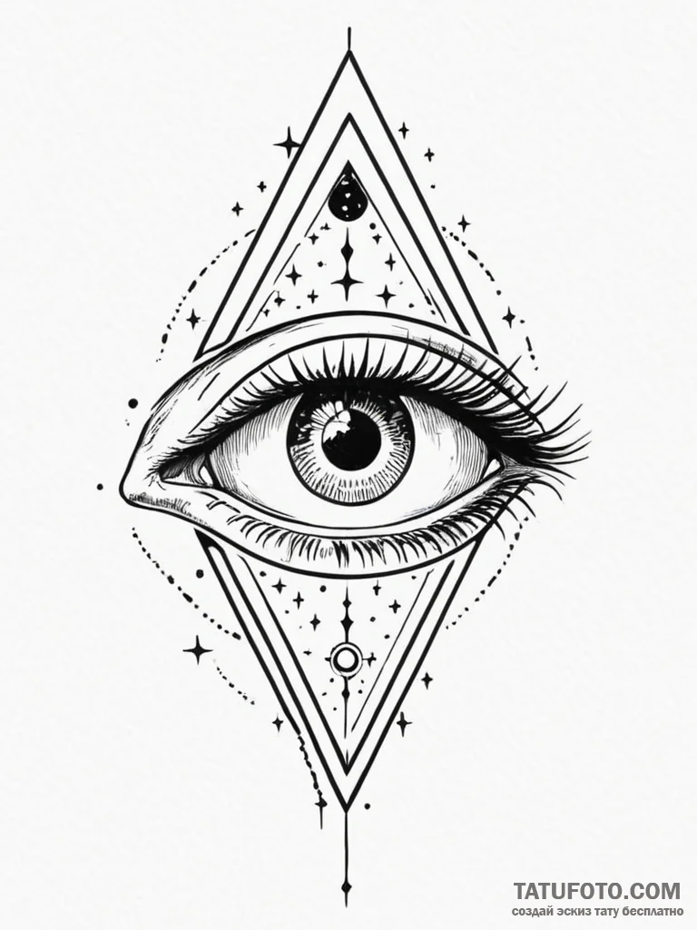 Tattoo sketch, zenith point, cosmic eye, a si... - эскиз тату (№1752459950_0, 14.07.2025 02:25) — Tatufoto.com