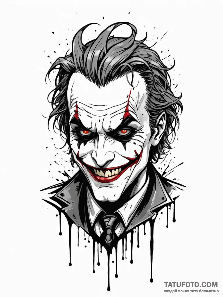 Tattoo sketch, joker card, cyberpunk grin, a… — эскиз тату (№1752460033_0, 14.07.2025 02:27) — Tatufoto.com