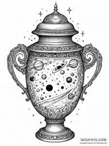 Tattoo sketch, quantum universe in a urn, an... - эскиз тату (№1752460118_0, 14.07.2025 02:28) — Tatufoto.com