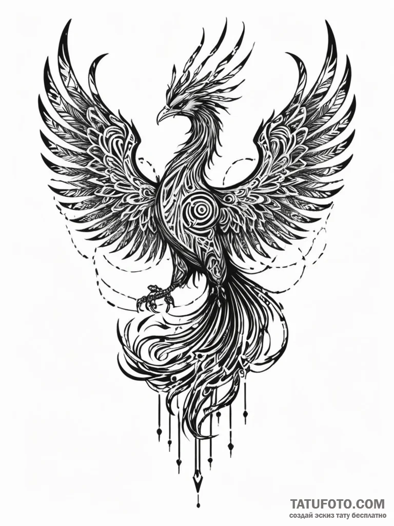 Tattoo sketch, cyber-phoenix: a majestic phoe... - эскиз тату (№1752460365_0, 14.07.2025 02:32) — Tatufoto.com