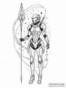 Tattoo sketch, andromeda in futuristic armor,... - эскиз тату (№1752460616_0, 14.07.2025 02:36) — Tatufoto.com