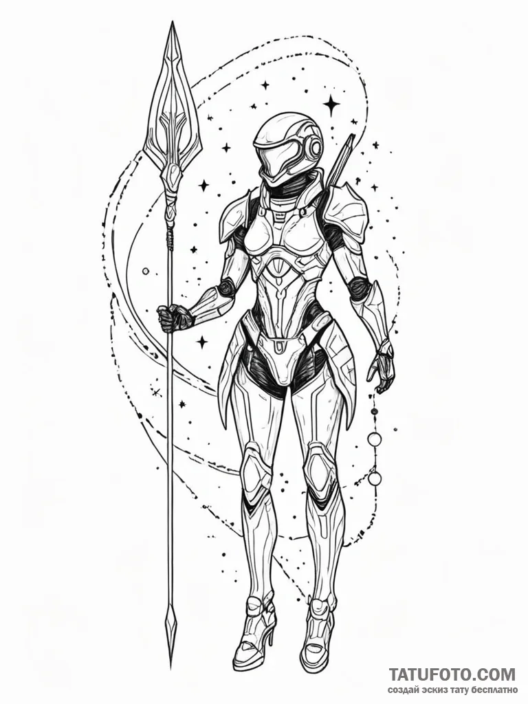 Tattoo sketch, andromeda in futuristic armor,... - эскиз тату (№1752460616_0, 14.07.2025 02:36) — Tatufoto.com