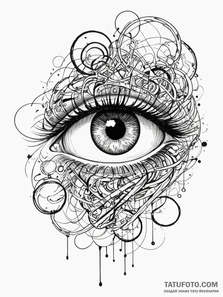Tattoo sketch, hidden truth in chaos, a swirl... - эскиз тату (№1752460782_0, 14.07.2025 02:39) — Tatufoto.com