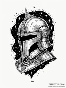 Tattoo sketch, knight's helmet, starlight vis... - эскиз тату (№1752460866_0, 14.07.2025 02:41) — Tatufoto.com