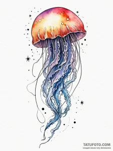 Tattoo sketch, immortal jellyfish, cosmic glo... - эскиз тату (№1752461287_0, 14.07.2025 02:48) — Tatufoto.com