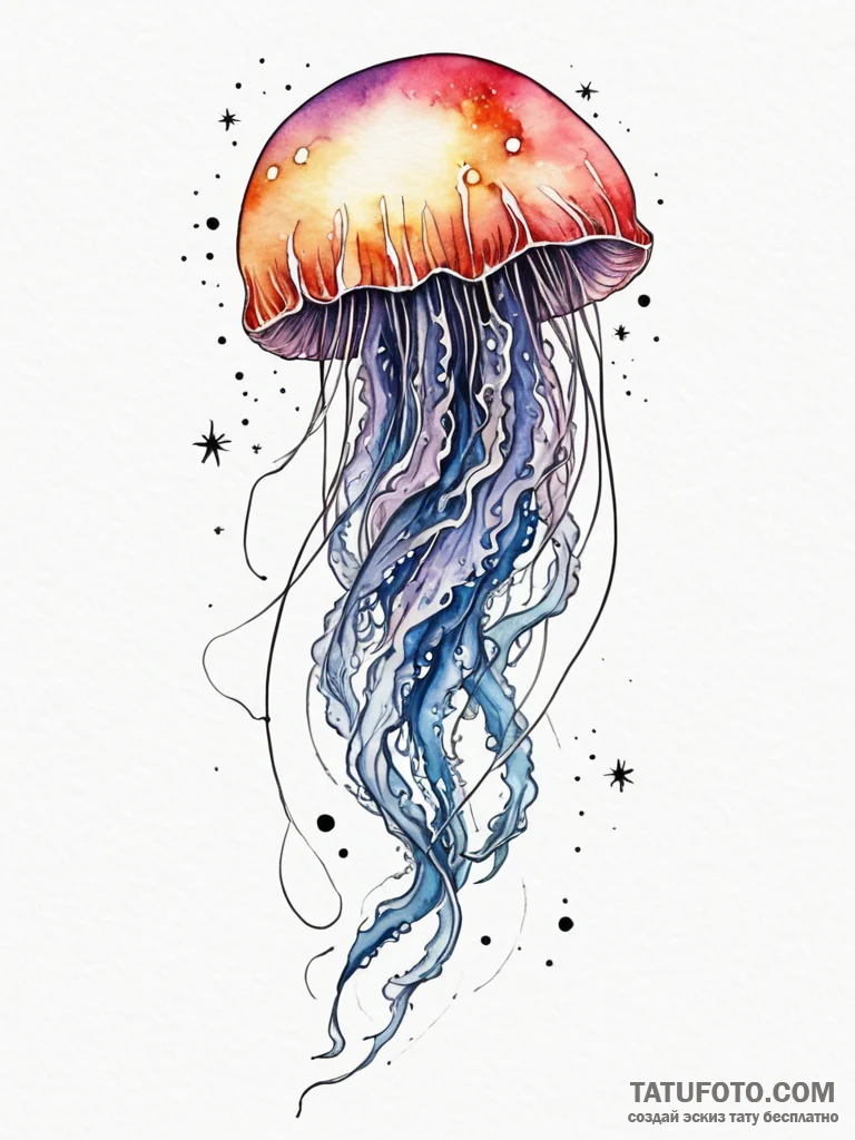 Tattoo sketch, immortal jellyfish, cosmic glo... - эскиз тату (№1752461287_0, 14.07.2025 02:48) — Tatufoto.com