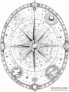 Tattoo sketch, celestial cartographer: an old... - эскиз тату (№1752461370_0, 14.07.2025 02:49) — Tatufoto.com