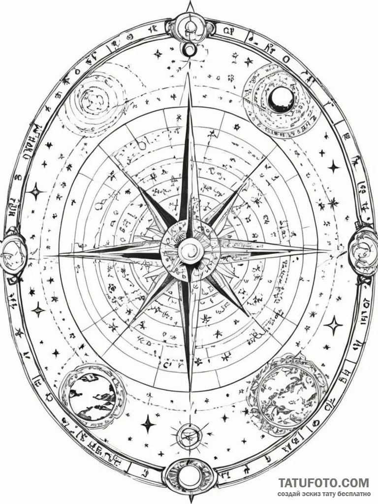 Tattoo sketch, celestial cartographer: an old... - эскиз тату (№1752461370_0, 14.07.2025 02:49) — Tatufoto.com
