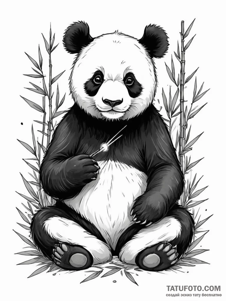 Tattoo sketch, pensive panda, data bamboo, a... - эскиз тату (№1752461454_0, 14.07.2025 02:50) — Tatufoto.com