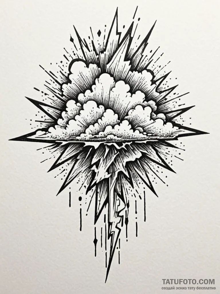 Tattoo sketch, electrifying cloud burst, a st... - эскиз тату (№1752461538_0, 14.07.2025 02:52) — Tatufoto.com