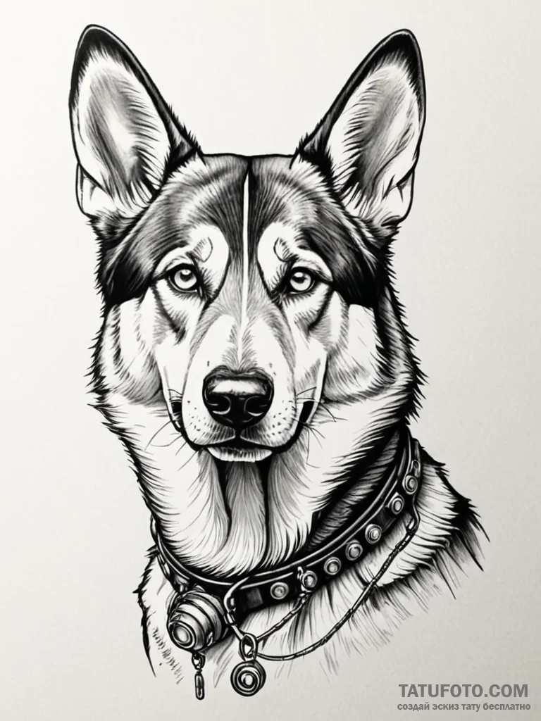 Tattoo sketch, cyborg canine: a loyal dog (e…. — эскиз тату (№1752461791_0, 14.07.2025 02:56) — Tatufoto.com