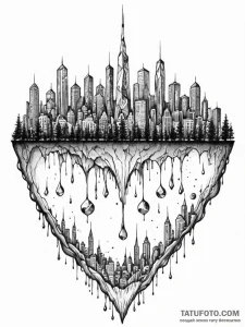 Tattoo sketch, distant city in a droplet, a s... - эскиз тату (№1752461876_0, 14.07.2025 02:57) — Tatufoto.com
