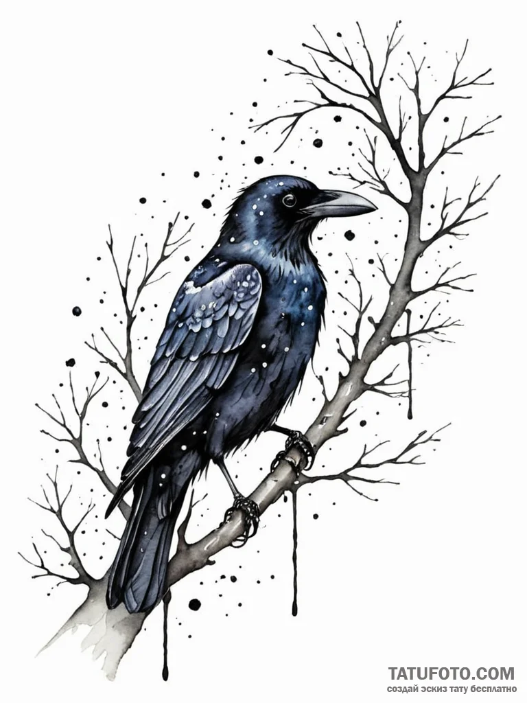 Tattoo sketch, crow of consciousness: a sleek... - эскиз тату (№1752462044_0, 14.07.2025 03:00) — Tatufoto.com