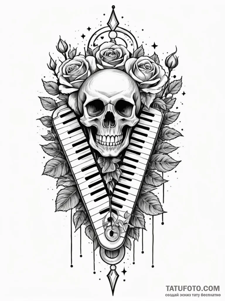 Tattoo sketch, xylophone keys, cosmic melody,... - эскиз тату (№1752462211_0, 14.07.2025 03:03) — Tatufoto.com