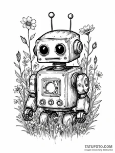 Tattoo sketch, forgotten robot toy, a small,... - эскиз тату (№1752462379_0, 14.07.2025 03:06) — Tatufoto.com