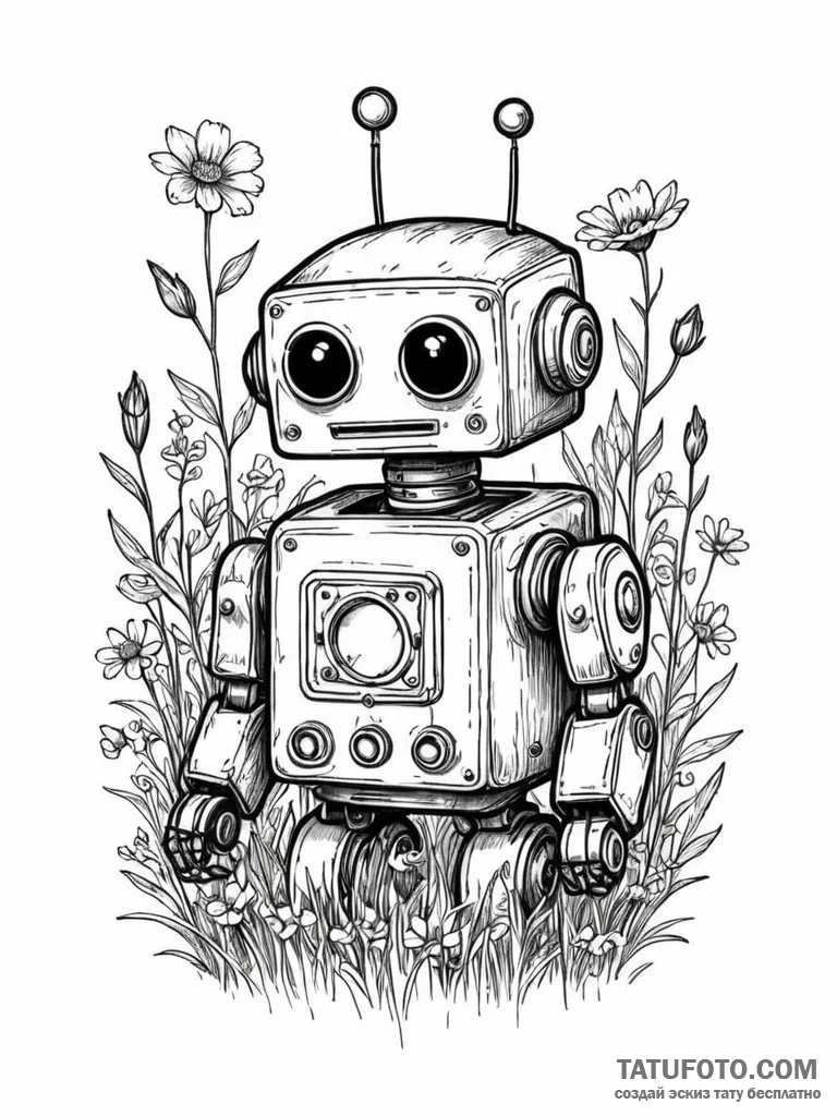 Tattoo sketch, forgotten robot toy, a small,... - эскиз тату (№1752462379_0, 14.07.2025 03:06) — Tatufoto.com