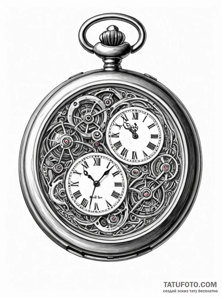 Tattoo sketch, paradoxical pocket watch, a vi... - эскиз тату (№1752462631_0, 14.07.2025 03:10) — Tatufoto.com