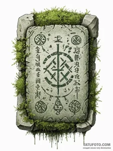 Tattoo sketch, time-worn tablet, digital rune... - эскиз тату (№1752463143_0, 14.07.2025 03:19) — Tatufoto.com