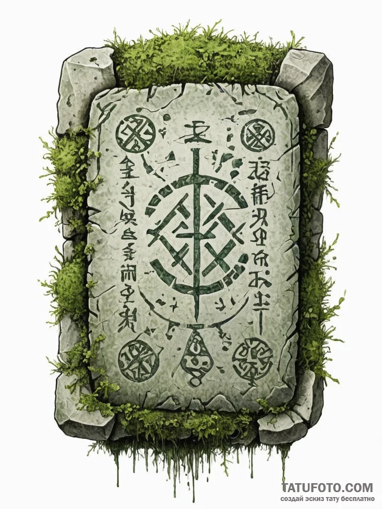Tattoo sketch, time-worn tablet, digital rune... - эскиз тату (№1752463143_0, 14.07.2025 03:19) — Tatufoto.com